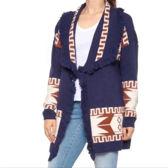 Cocogio Italian Aztec Print Open Fringe Cardigan Size S - Picture 1 of 4